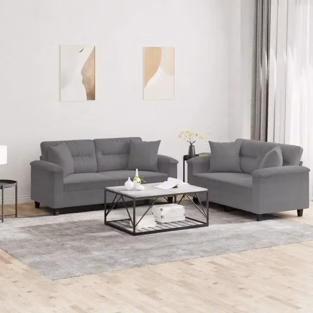 Set di 2 divani vidaXL in tessuto microfibra grigio con cuscini per soggiorno