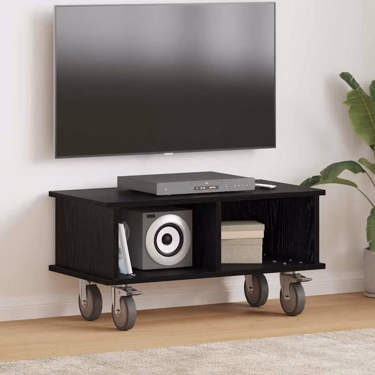 Supporto TV moderno vidaXL in legno ingegnerizzato nero con ruote L: 68,5 cm, P: 35 cm, H: 35 cm