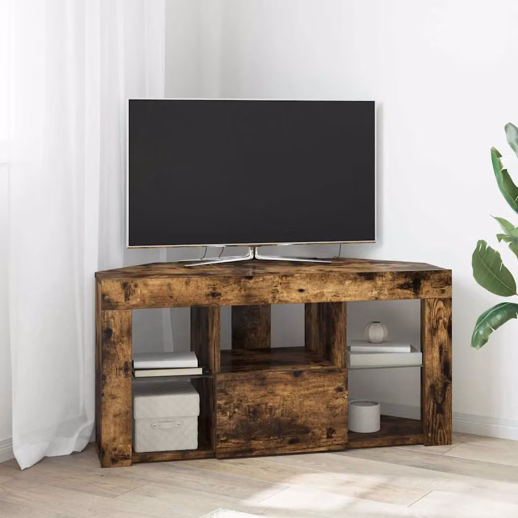 Mobile TV LED Angolare vidaXL in Rovere fumé con illuminazione integrata L/P/H: 100 x 40 x 50 cm