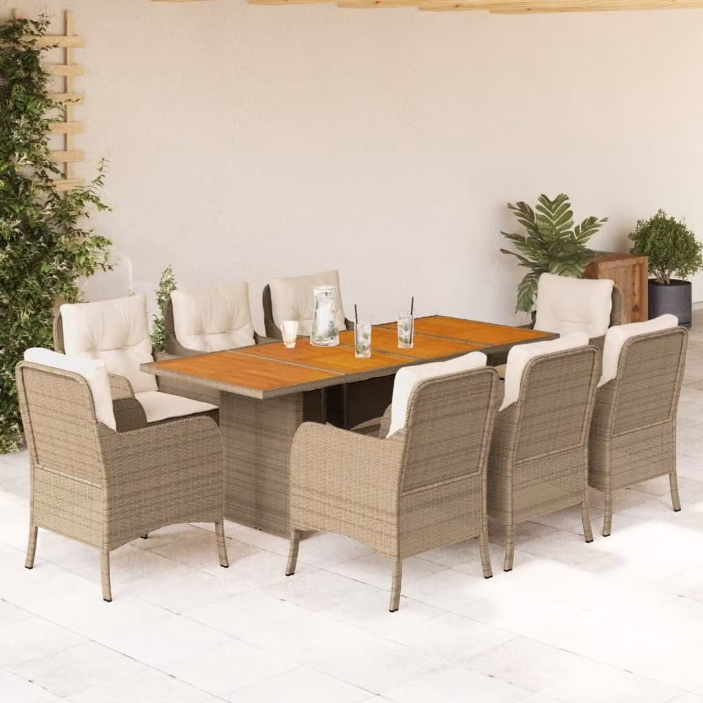 Maison Exclusive - Set da pranzo da giardino 9 pezzi con cuscini in polyrattan beige