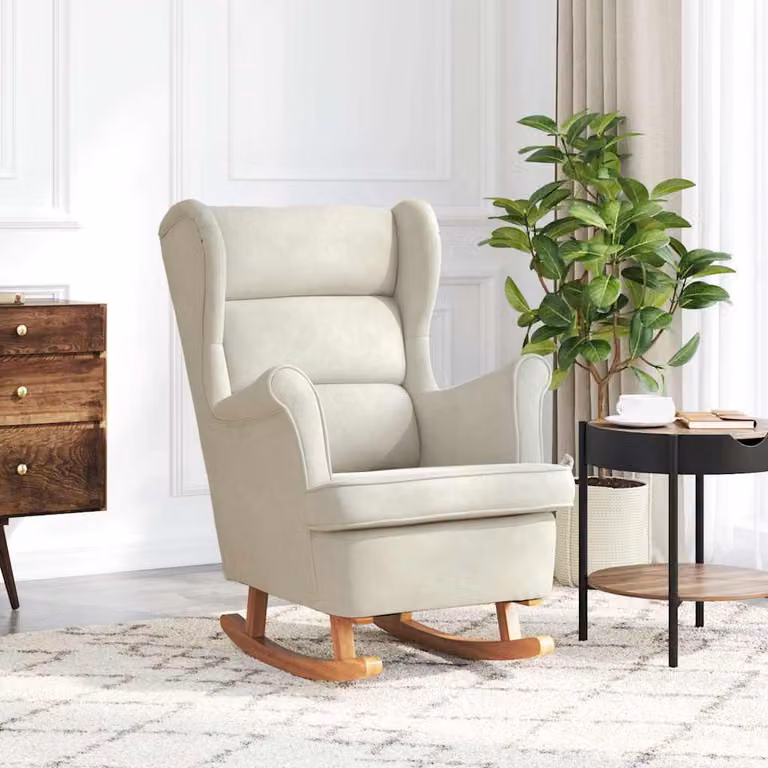 vidaXL Sedia a dondolo con schienale alto in velluto beige con braccioli