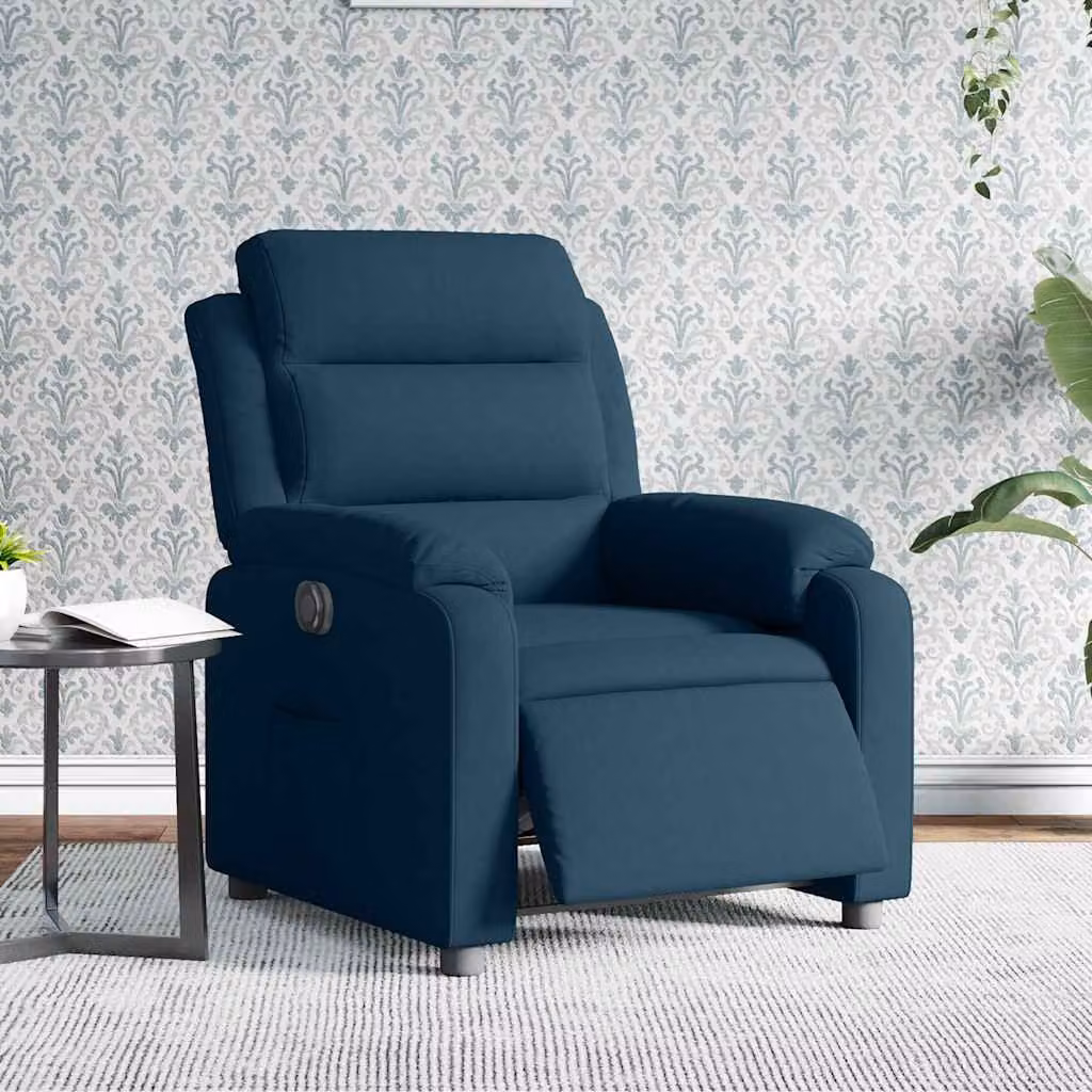 vidaXL Poltrona Reclinabile Elettrica Blu in Velluto con Braccioli
