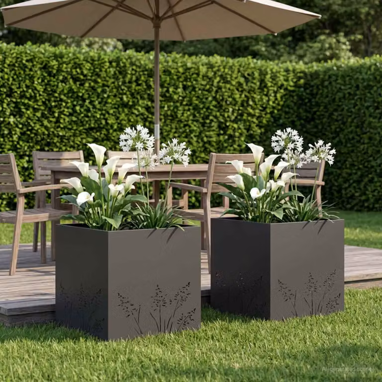 Set di 2 vasi da giardino vidaXL in metallo nero L/P/H: 50 x 50 x 49 cm