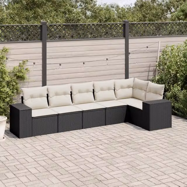Set Divano da Giardino 6 pz con Cuscini Nero in Polyrattan 3254923