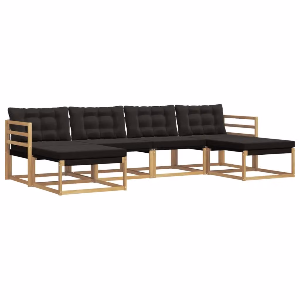 Set di divani da esterno vidaXL in legno di acacia e textilene, 6 pezzi, Bianco e Nero, con cuscini inclusi – 2