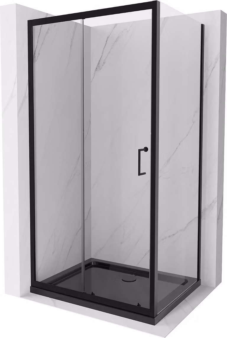 Mexen Apia cabina doccia scorrevole 130 x 100 cm, trasparente, nera + piatto Flat, nero - 840-130-100-70-00-4070B