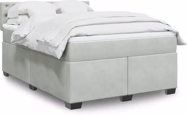 Letto con Giroletto a Molle e Materasso Ibrido vidaXL in Velluto Grigio e Bianco L/P/H: 140 x 190 x 100,5 cm