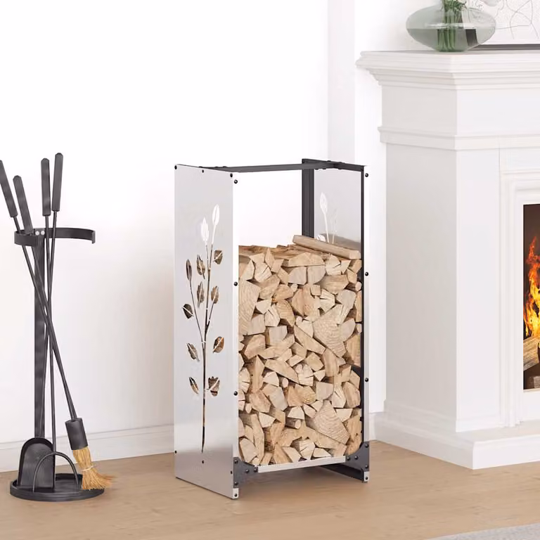 Rastrelliera per legna da ardere vidaXL in acciaio inox color argento L/P/H: 40 x 30 x 80 cm