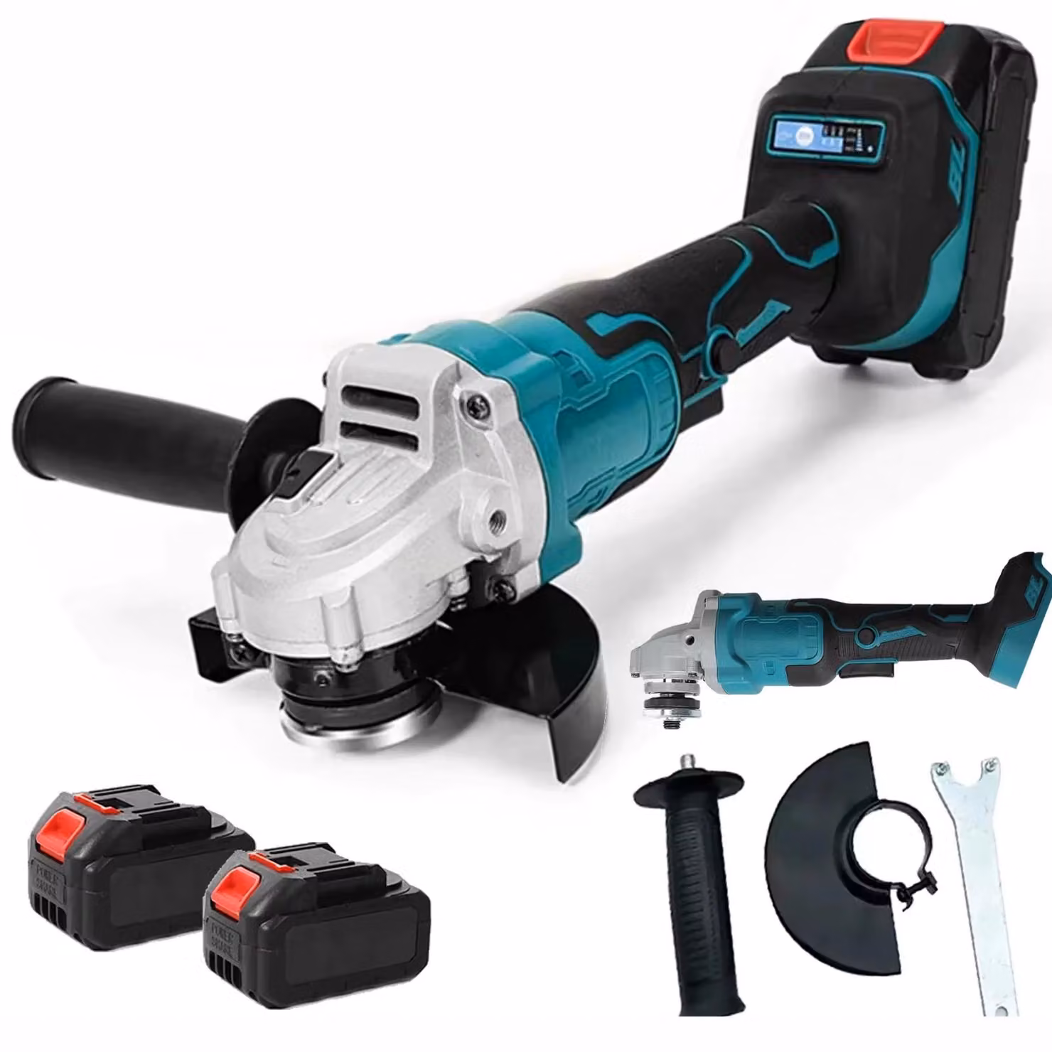 Smerigliatrice angolare - 125 mm - Motore brushless - Senza fili - 3 livelli di velocità - 2 batterie - Blu - Per uso domestico/fai da te