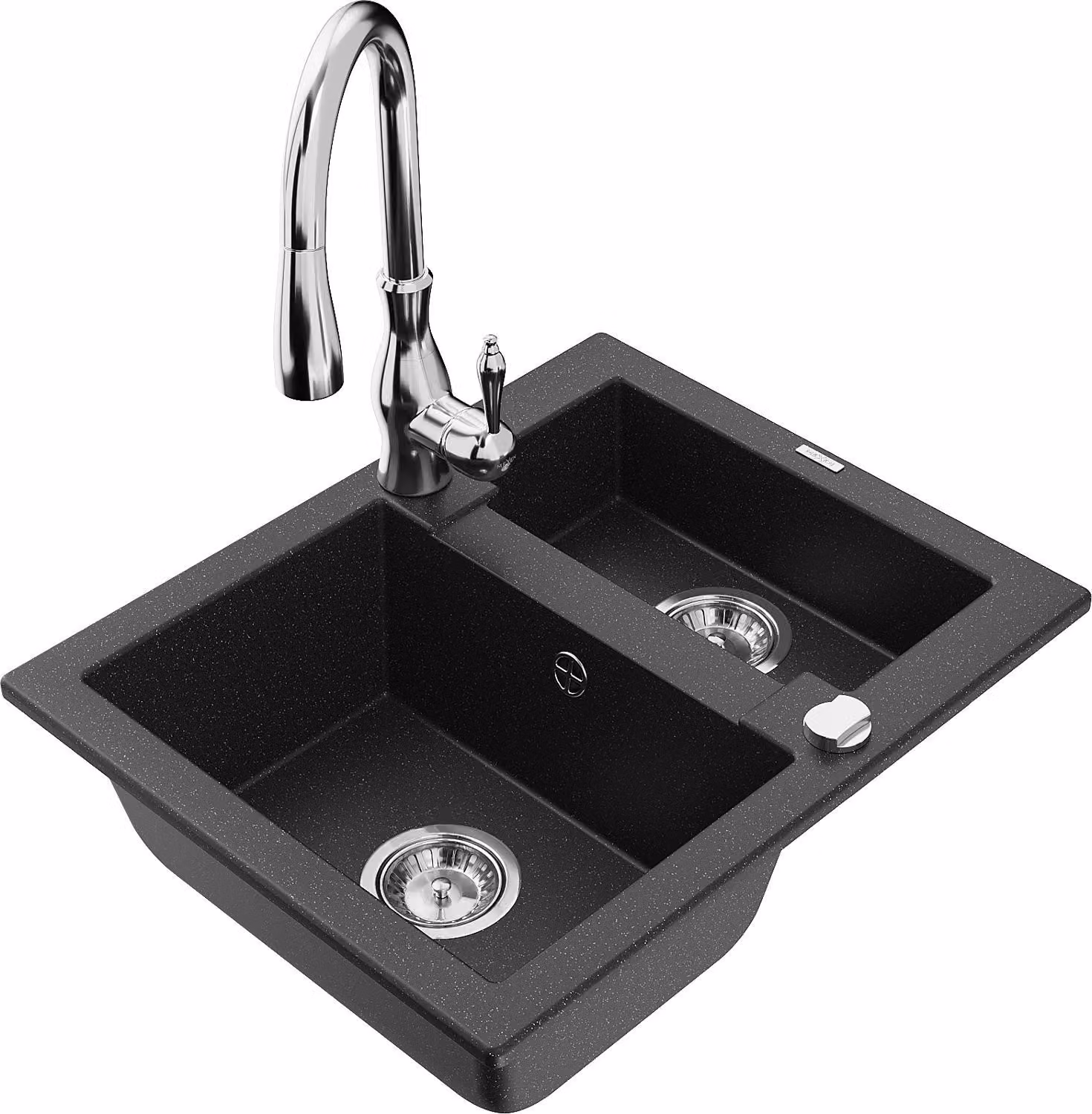 Mexen Carlos lavello in granito 1,5 vasche con miscelatore da cucina Savita, nero/argento metallizzato - 6518-73-672601-00