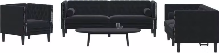 Maison Exclusive - Set divano Chesterfield a 3 posti con cuscini per il collo, in velluto nero