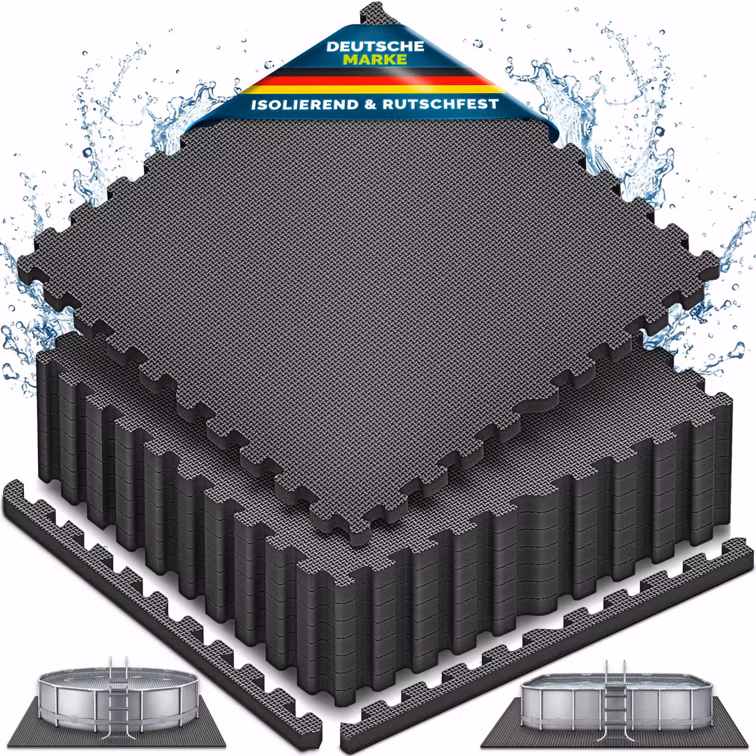 Tappetini protettivi per piscina tillvex® (8 pezzi, 62,5 x 62,5 cm) | Tappetini di 1 cm di spessore per piscine, vasche per bambini e vasche idromassaggio | Tappetini per piscina e per esterni | Tappetini protettivi per piscina con proprietà termoisolanti