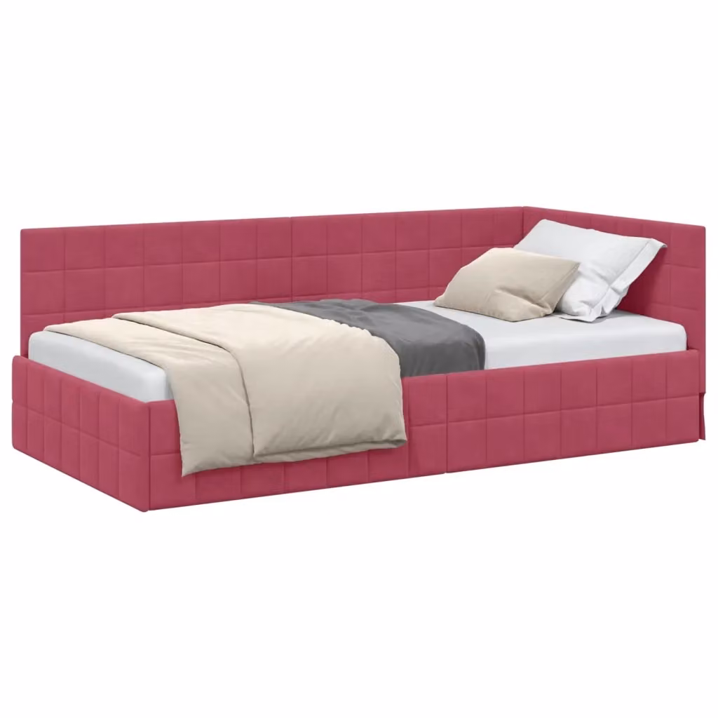 vidaXL Letto ad angolo asimmetrico in velluto rosso L 200 x P 90 x H 72 cm – 2