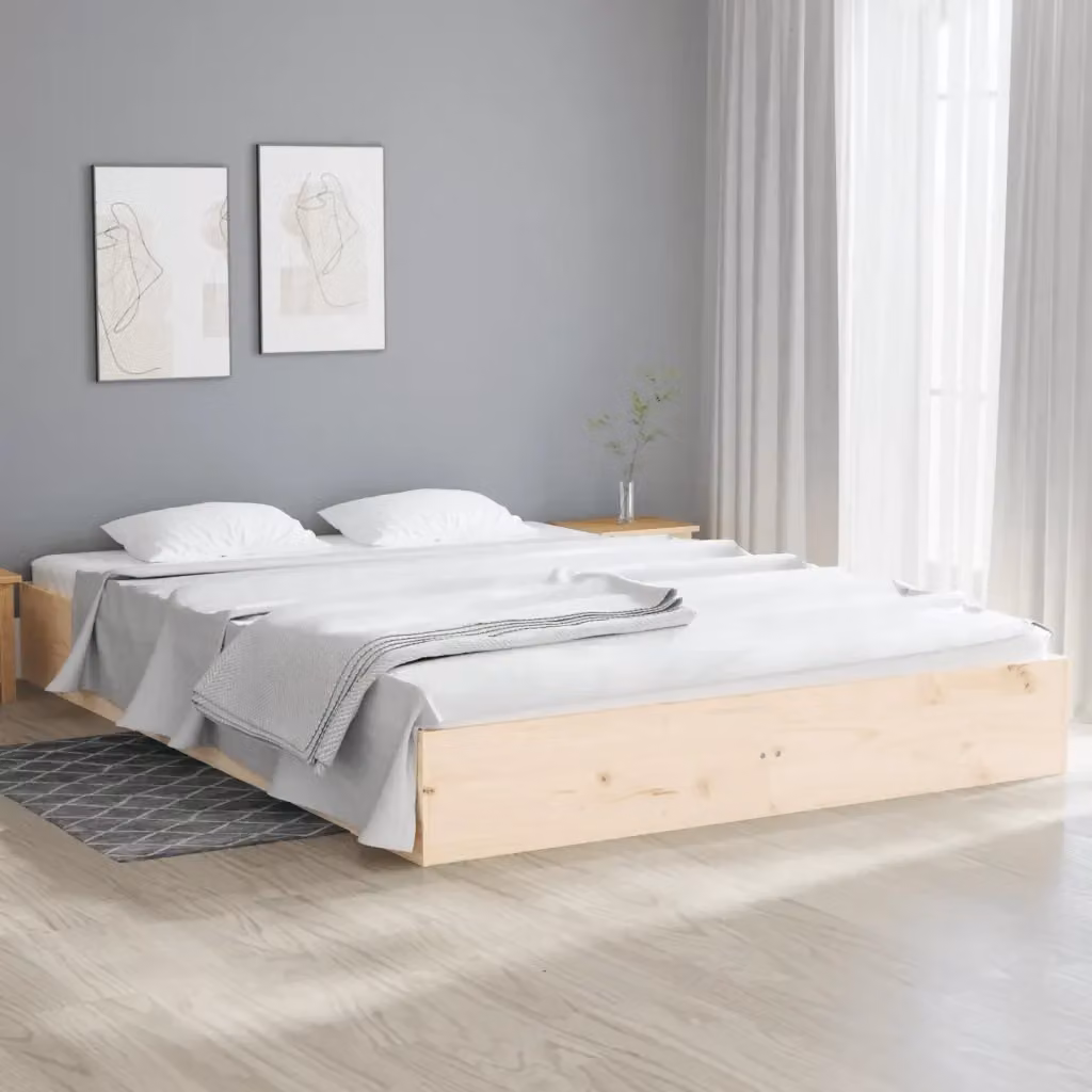 Letto matrimoniale Ambrato in legno massello di pino bianco con giroletto e doghe fisse L/P/H: 200 x 140 x 23 cm – 2