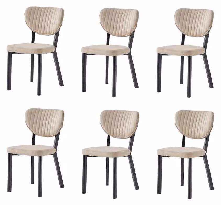 Set di 6 sedie, design moderno, imbottitura in tessuto, colore beige, confortevoli e morbide