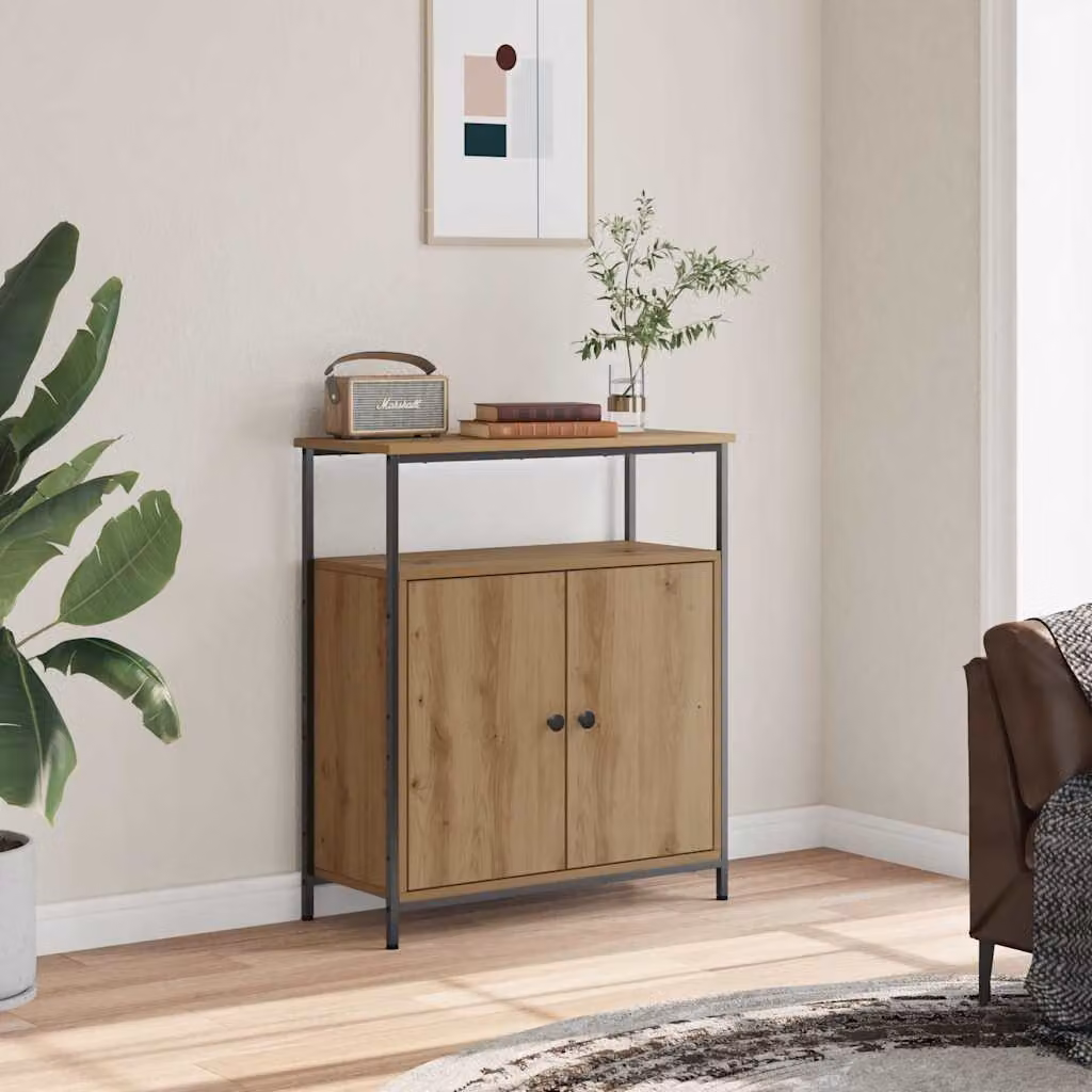 Credenza in stile classico vidaXL in legno e metallo color rovere, L: 70 cm, P: 30 cm, H: 80 cm