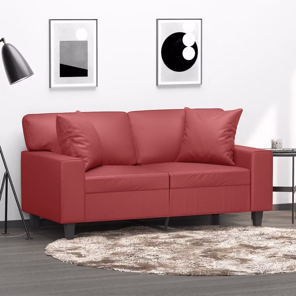 Divano a 2 posti vidaXL in similpelle rosso con cuscini e struttura in metallo per soggiorno L: 154 cm, P: 80 cm, H: 77 cm