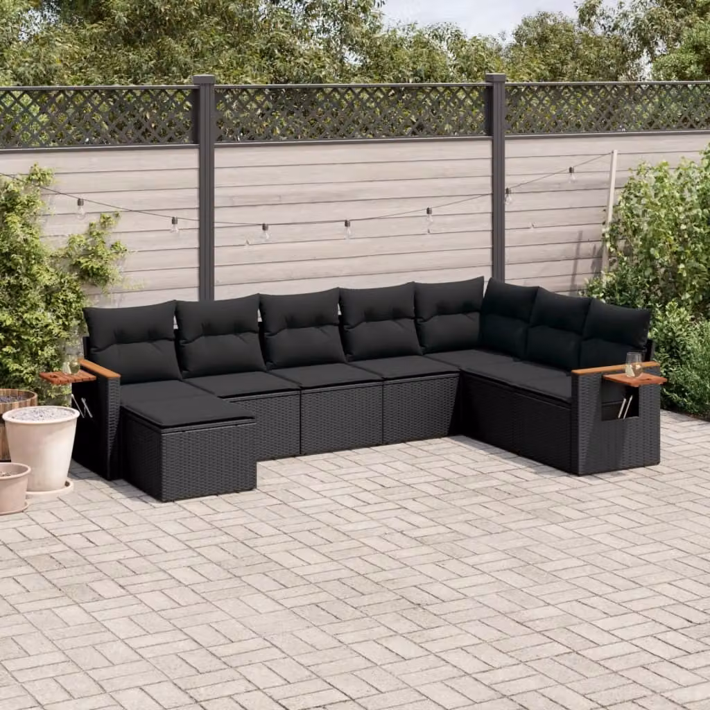 Maison Exclusive - Set da giardino 8 pezzi con cuscini in polyrattan nero