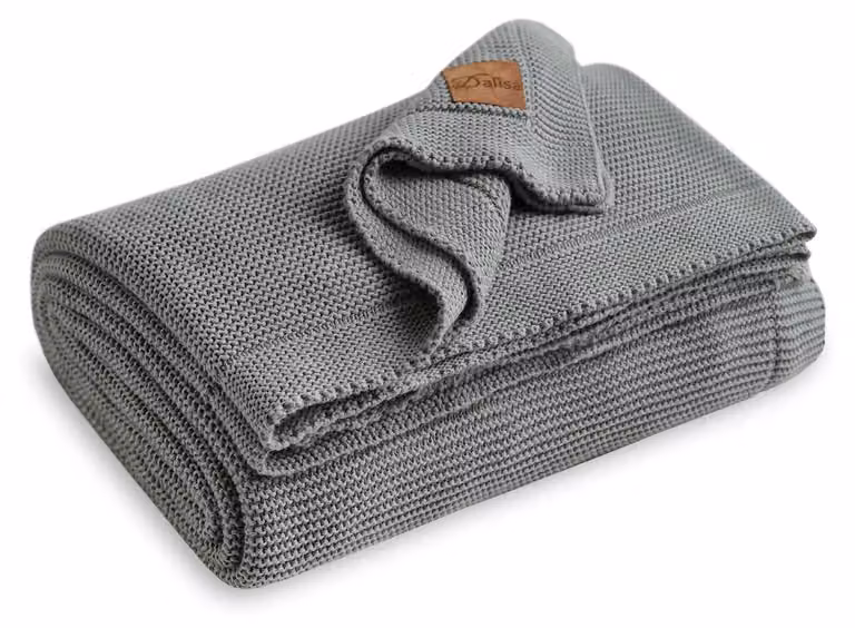 Plaid in Cotonelogico, GOTS, 130x150 cm, verde, stile bohémien, lavorato a maglia
