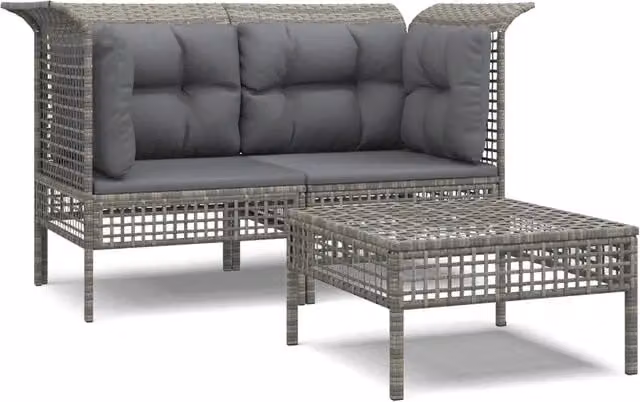 Set Divani da Giardino 3 pz | Set Salotto da Giardino con Cuscini in Polyrattan Grigio