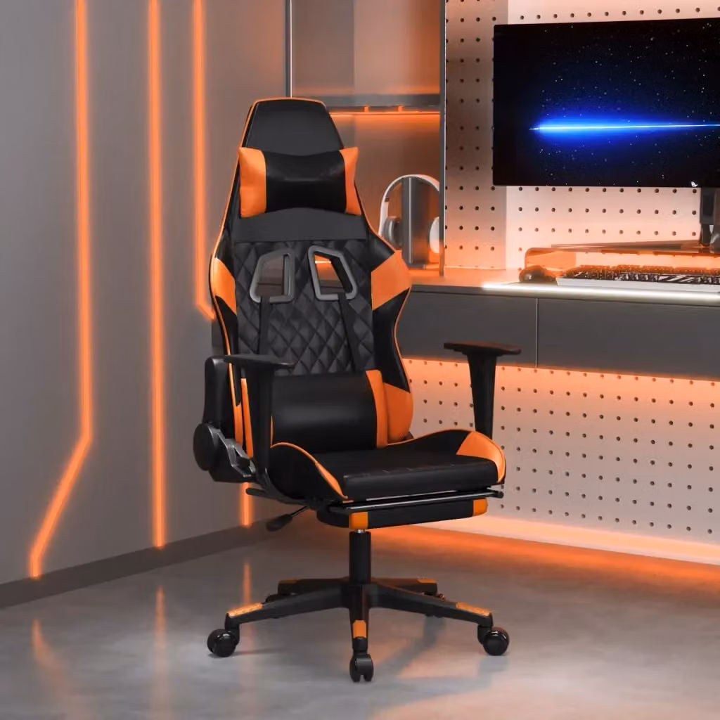 Sedia Gaming Design In Nero e Arancione in Similpelle con Poggiapiedi e Riposo Testa – 2