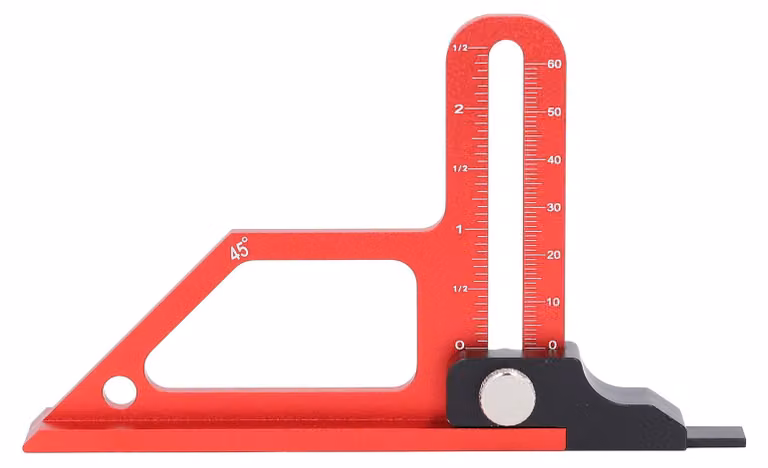 Misuratore di altezza per seghe circolari, con scale metriche e in pollici realizzate in lega di alluminio, profondità da 0 a 60 mm, strumento per la misurazione di angoli di 45 gradi per la lavorazione del legno