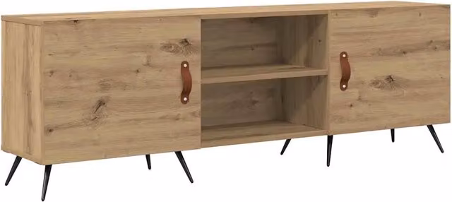 Mobile TV rettangolare moderno porta TV con spazio di archiviazione funzionale 150 x 30 x 50 cm in legno multistrato rovere artigianale 02_0052507