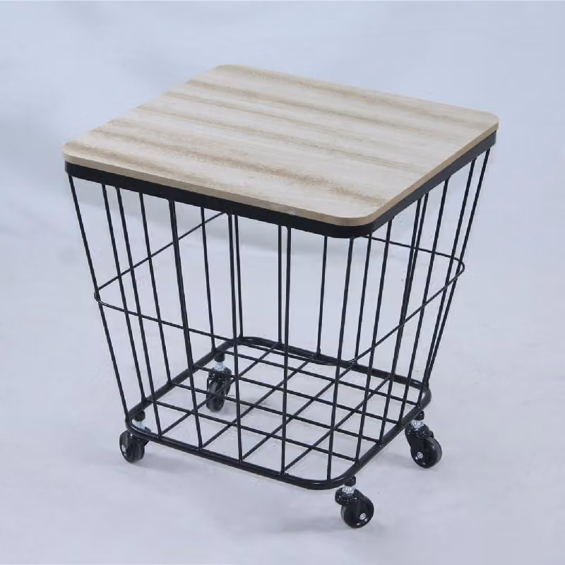 Tavolino quadrato con ruote e cestello portaoggetti, 38,5 x 38,5 x 43 cm