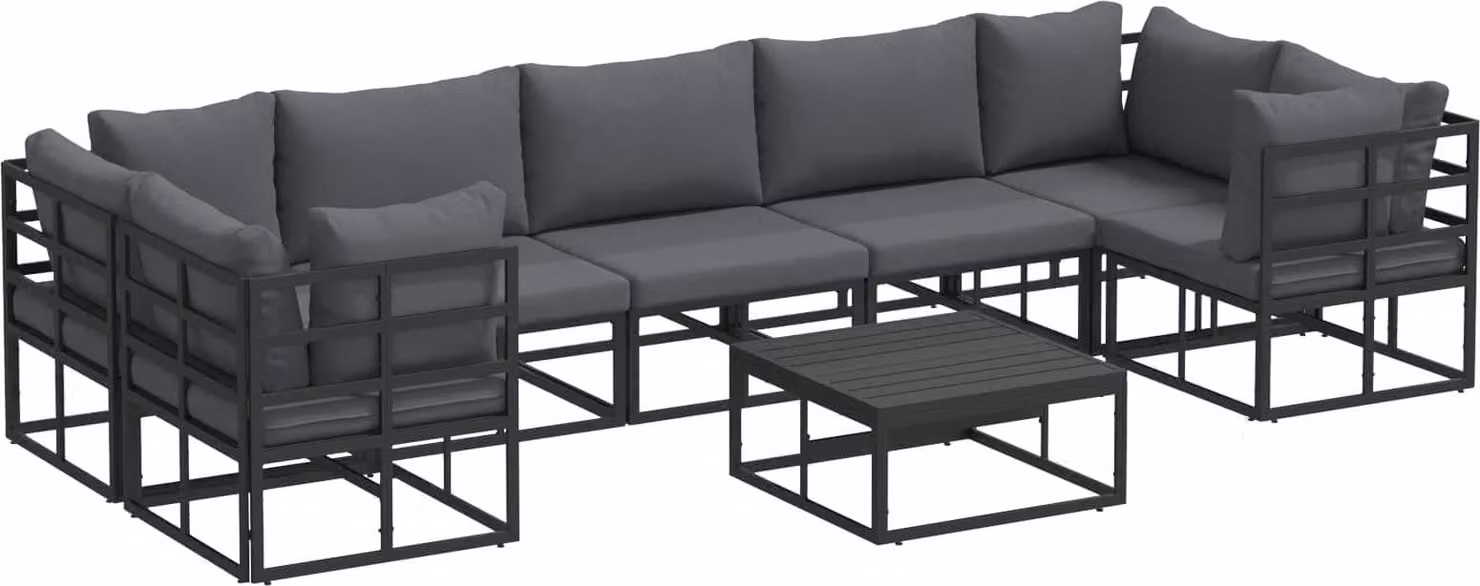 Set Divano da Giardino con cuscino 8 pcs Nero Alluminio