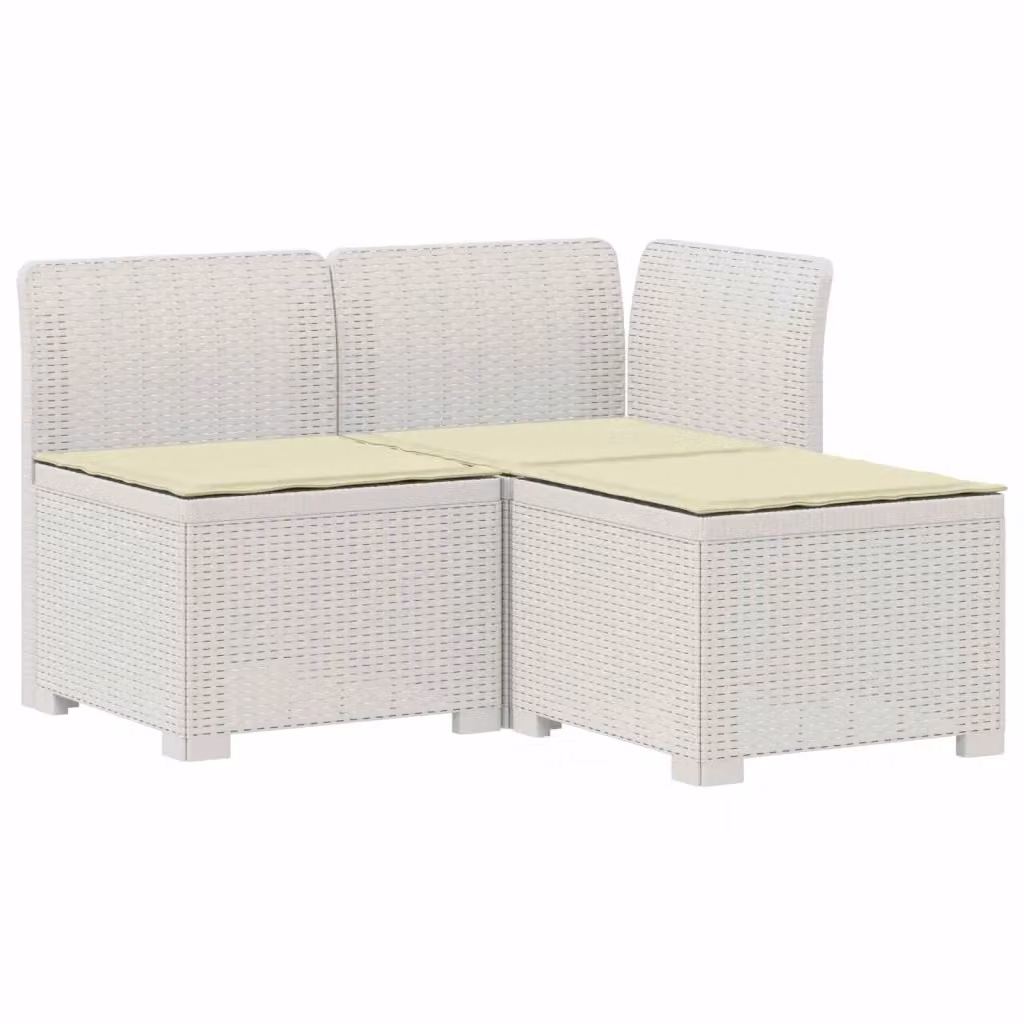 Divano da esterno a L con cuscini bianco e beige in look rattan e tessuto resistente ai raggi UV per giardino e balcone – 2