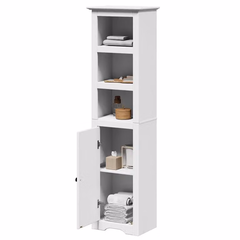 Mobile da bagno vidaXL BODO in legno e metallo bianco con ante e ripiani, L: 44 cm, P: 30 cm, H: 160 cm