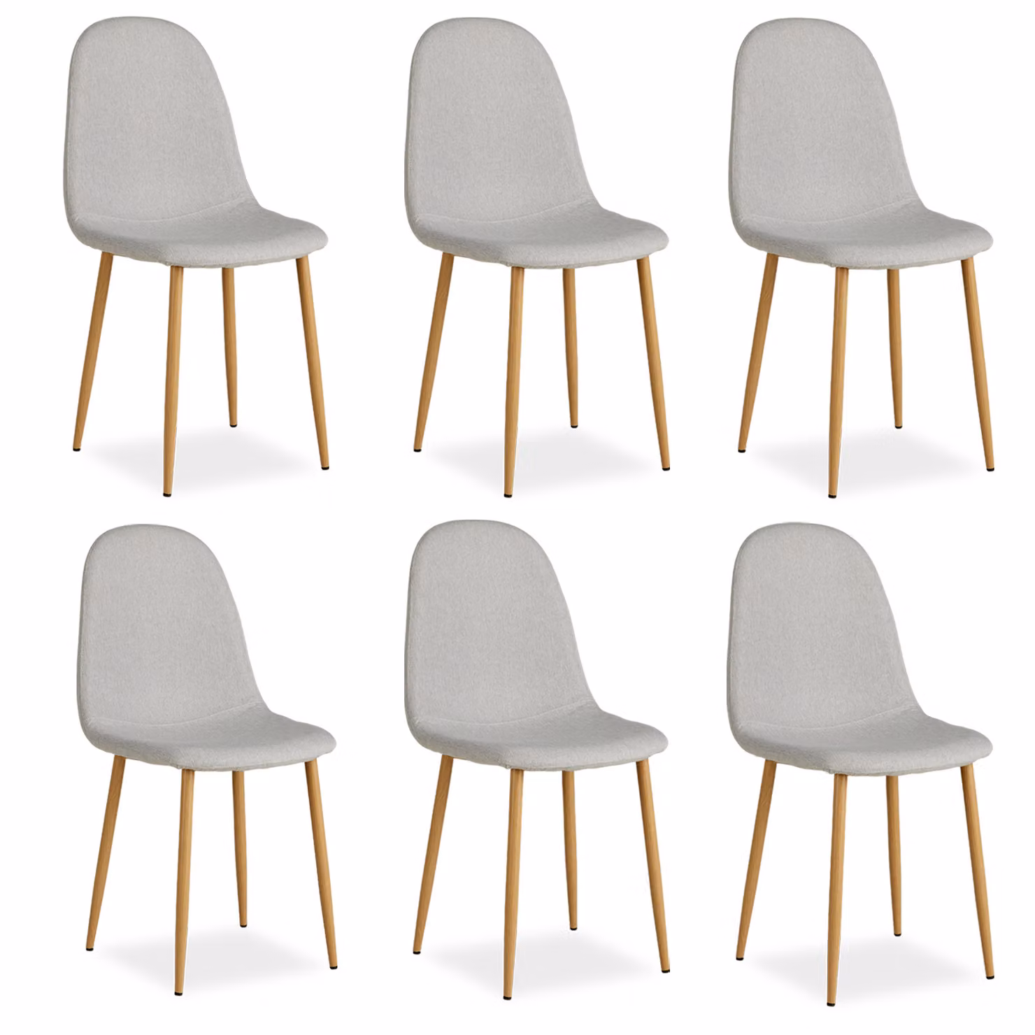 Homestyle4u Set da 6 sedie da pranzo, sedia imbottita in lino grigio, poltrona da cucina in metallo effetto legno