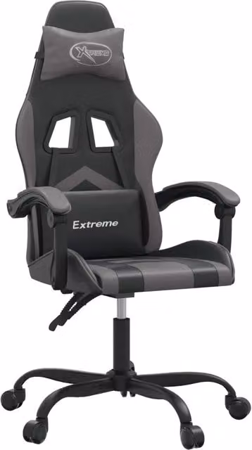 Sedia da Gaming Nera e Grigia in Similpelle con Poggiatesta e Ruote, Ideale per Home Office e E-sports