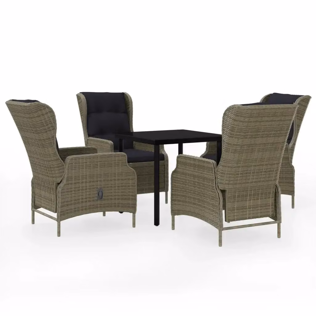 Set da Pranzo da Giardino Moderno vidaXL in Metallo e Vetro Marrone e Nero – 2