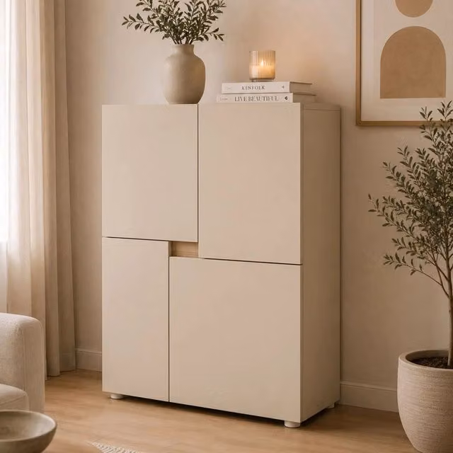 Madia Lerinito DMORA, Credenza moderna con un ripiano, Beige Cashmere, L: 60 cm, P: 42 cm, H: 84 cm