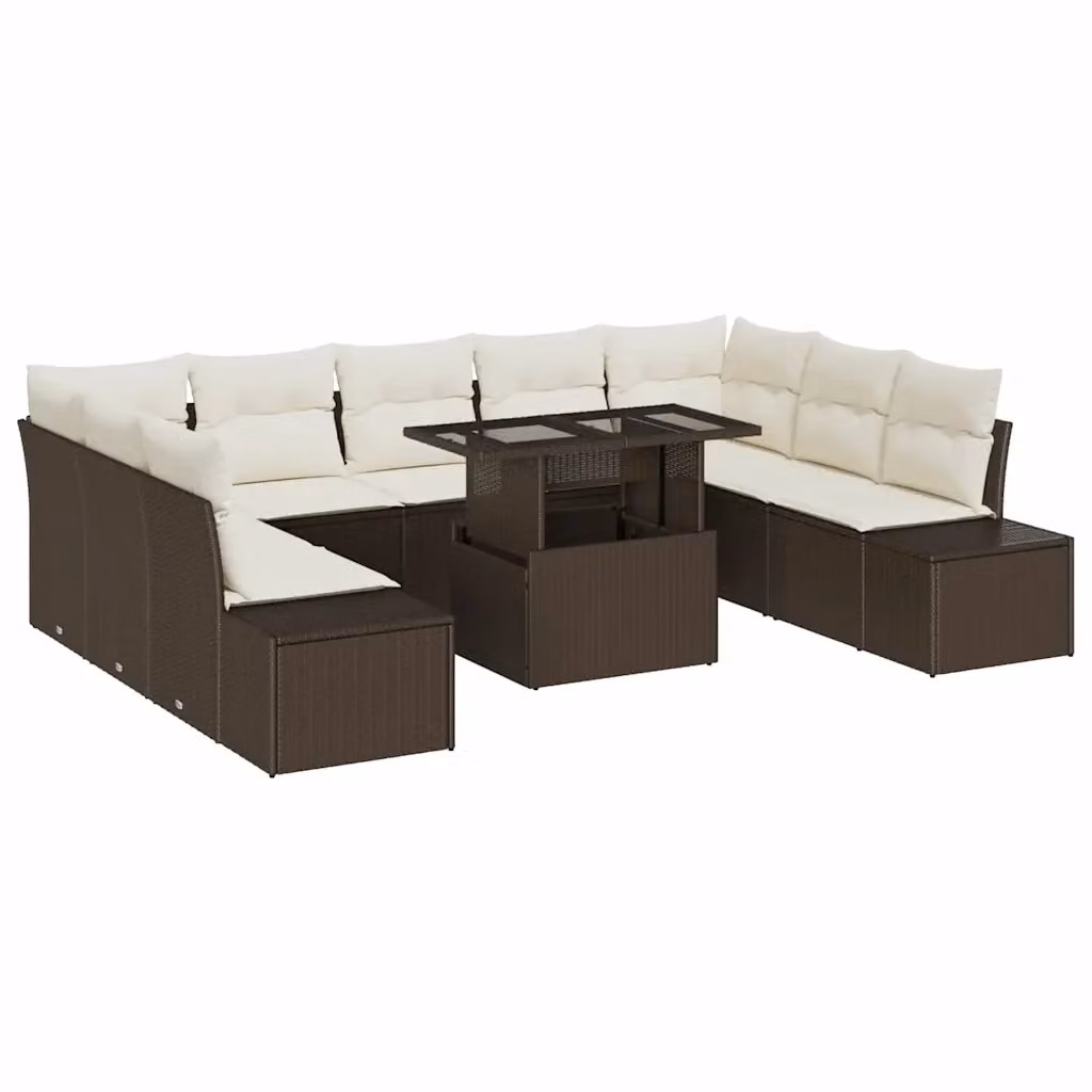Set Divano da Giardino vidaXL in Polyrattan Marrone e Beige con Tavolino e Cuscini a Forma di U – 2