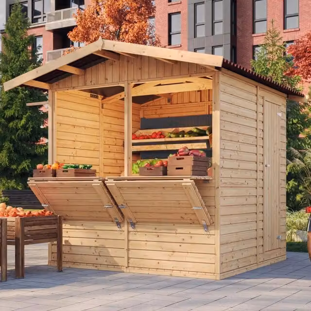 Chiosco da giardino in legno marrone TIMBELA M149 L: 253 cm, P: 232 cm, H: 263 cm
