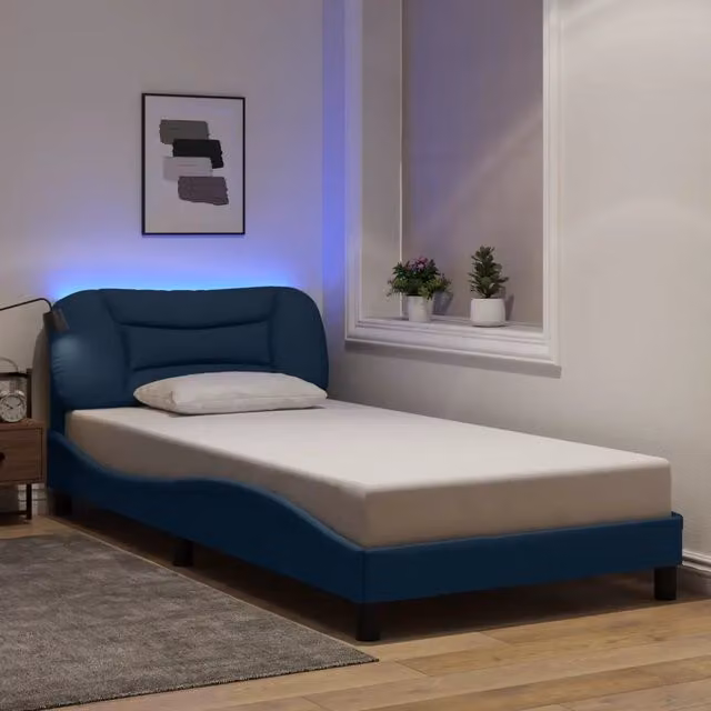Giroletto con LED senza Materasso-Struttura Letto Hvar Blu 100x200 cm in Tessuto