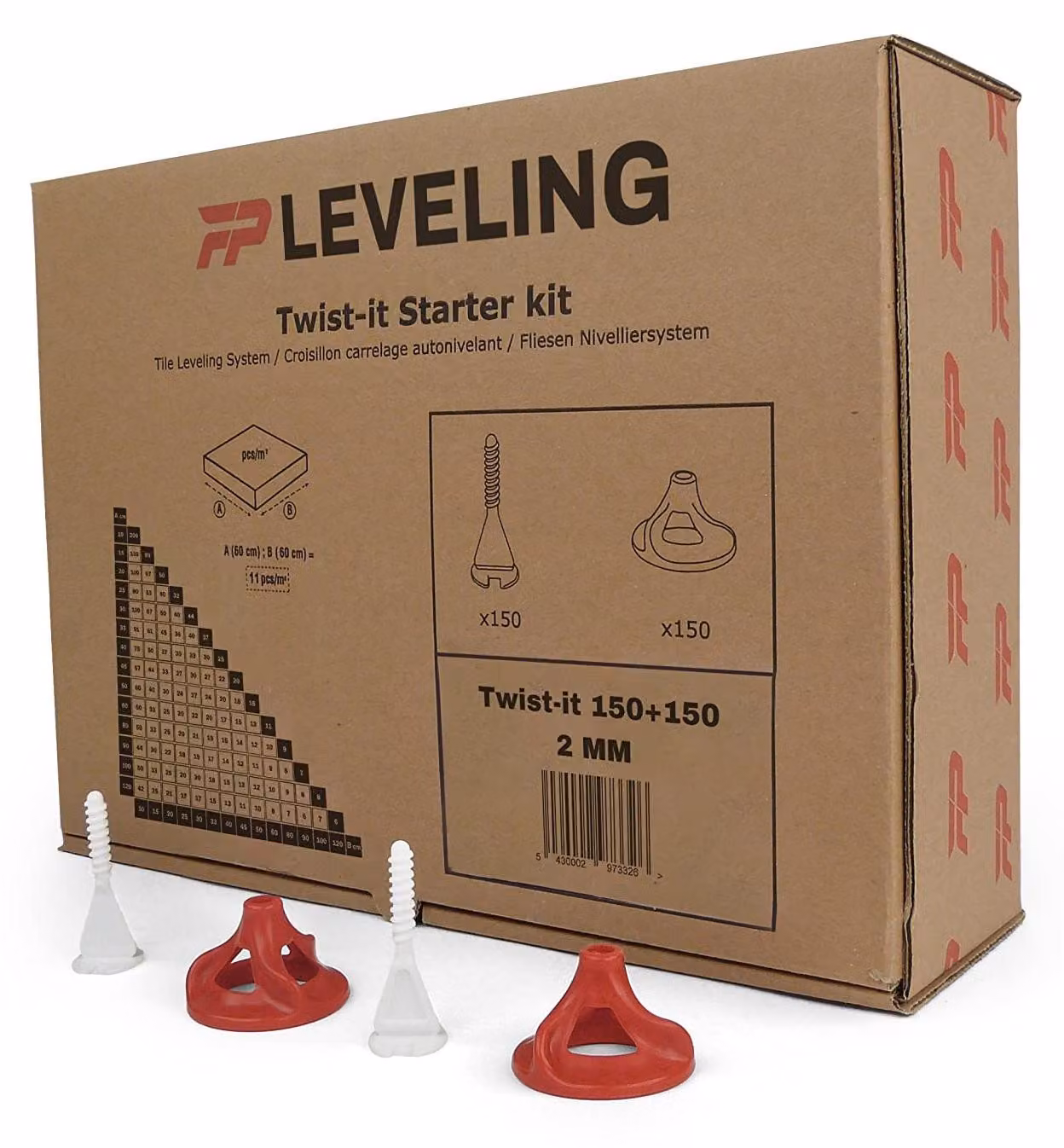 Kit di livellamento per piastrelle Tegel, 2 mm, con 150 clip e distanziatori