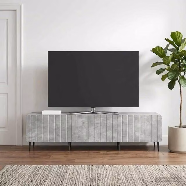 Mobile TV moderno vidaXL con cassetto in legno, Grigio, L 147 x P 34,5 x H 32 cm – 1