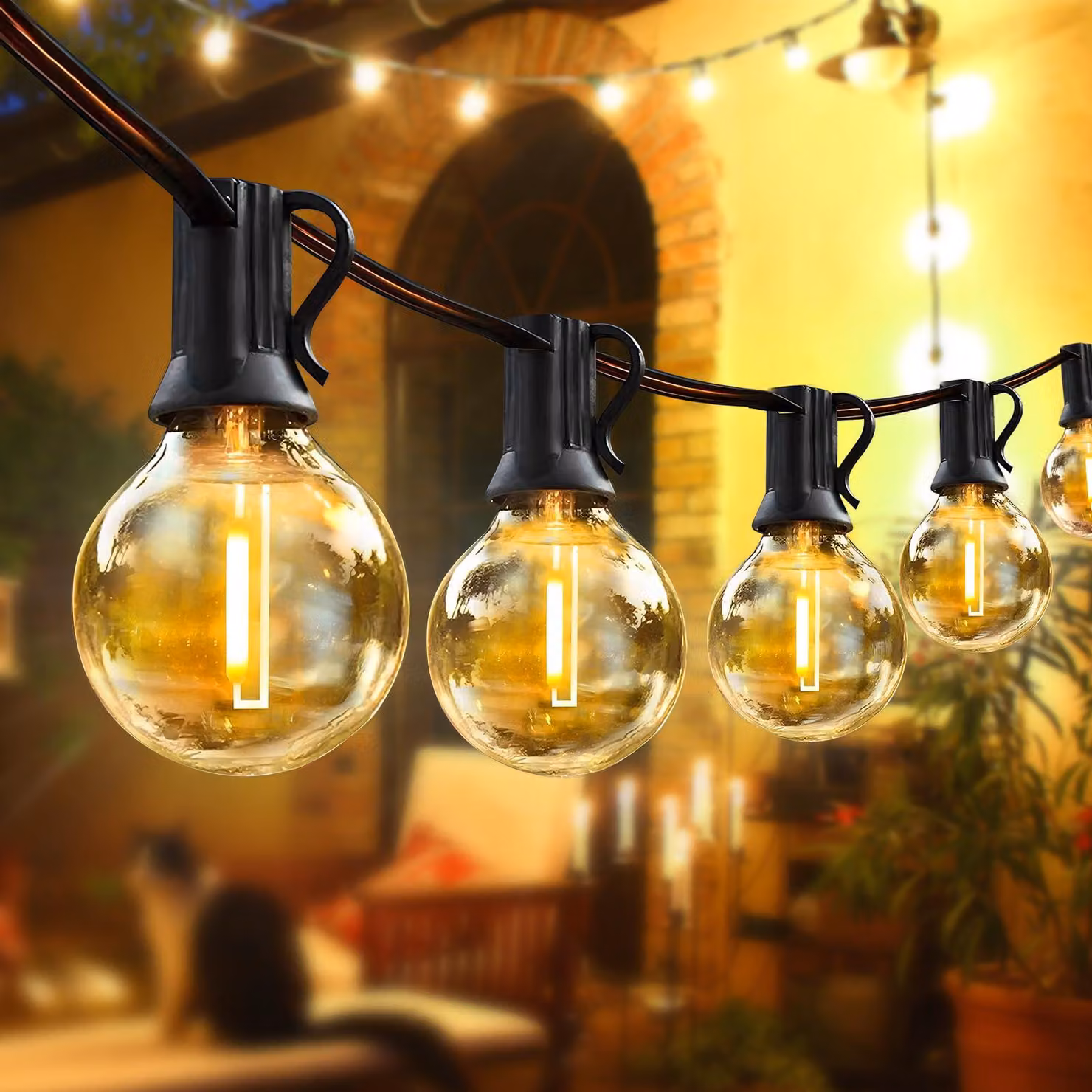 Catena luminosa a LED, 20 metri, con 30+4 lampadine G40, grado di protezione IP65, luce bianco caldo 2700 K