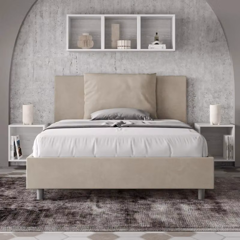 Letto matrimoniale francese Antea Ityhome con contenitore in microfibra color sabbia L/P/H: 140 x 190 x 155 cm – 2