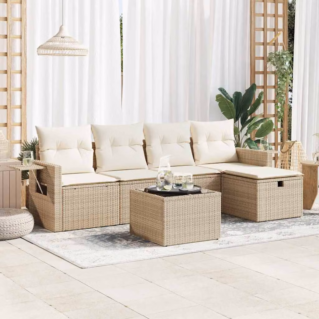 Maison Exclusive - Set Divano da Giardino 6 pz con Cuscini Beige in Polyrattan
