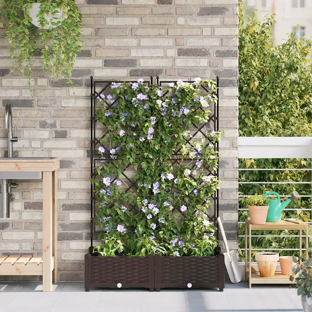 Set di 2 vasi da giardino vidaXL in plastica marrone L 80 cm x P 40 cm x H 125,5 cm