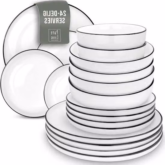 Set da tavola per 12 persone - Stile scandinavo - Piatto da tavola premium in porcellana bianca - Resistente a lavastoviglie e forno a microonde - Set da tavola con piatti e ciotole - Accessori da tavola eleganti