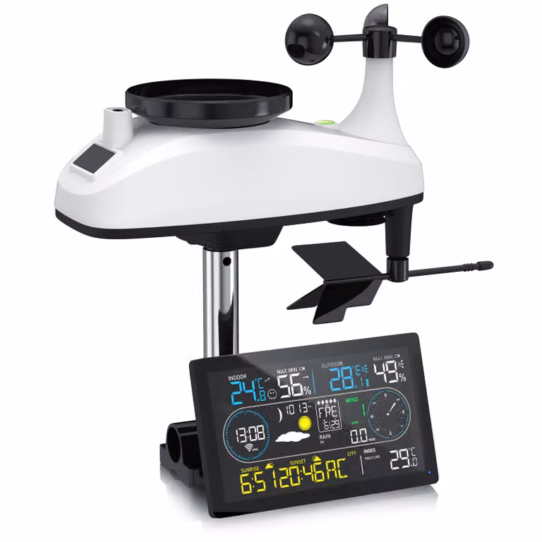 Stazione meteo wireless Brandson con sensore esterno, stazione meteo wireless, 7in1, WLAN, controllo app WiFi Tuya Smart Life, temperatura, umidità, pressione dell'aria, anemometro, pluviometro, visualizzazione tendenze