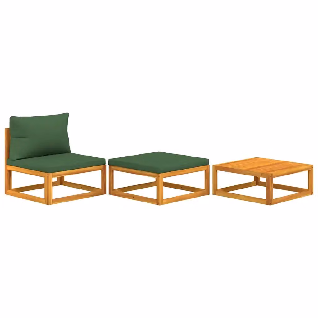 Set Mobili da Giardino 3pz vidaXL in Legno di Acacia con Cuscini Verdi e Tavolino da Caffè Moderno – 2