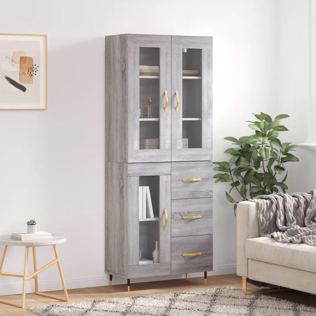Credenza moderna vidaXL in legno e metallo, Grigio Sonoma, L: 69,5 cm, P: 34 cm, H: 180 cm