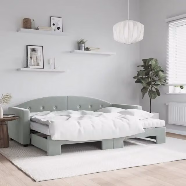 Divano Letto Estraibile vidaXL in Velluto Grigio con Cassetto per Materasso 80 x 200 cm – 1
