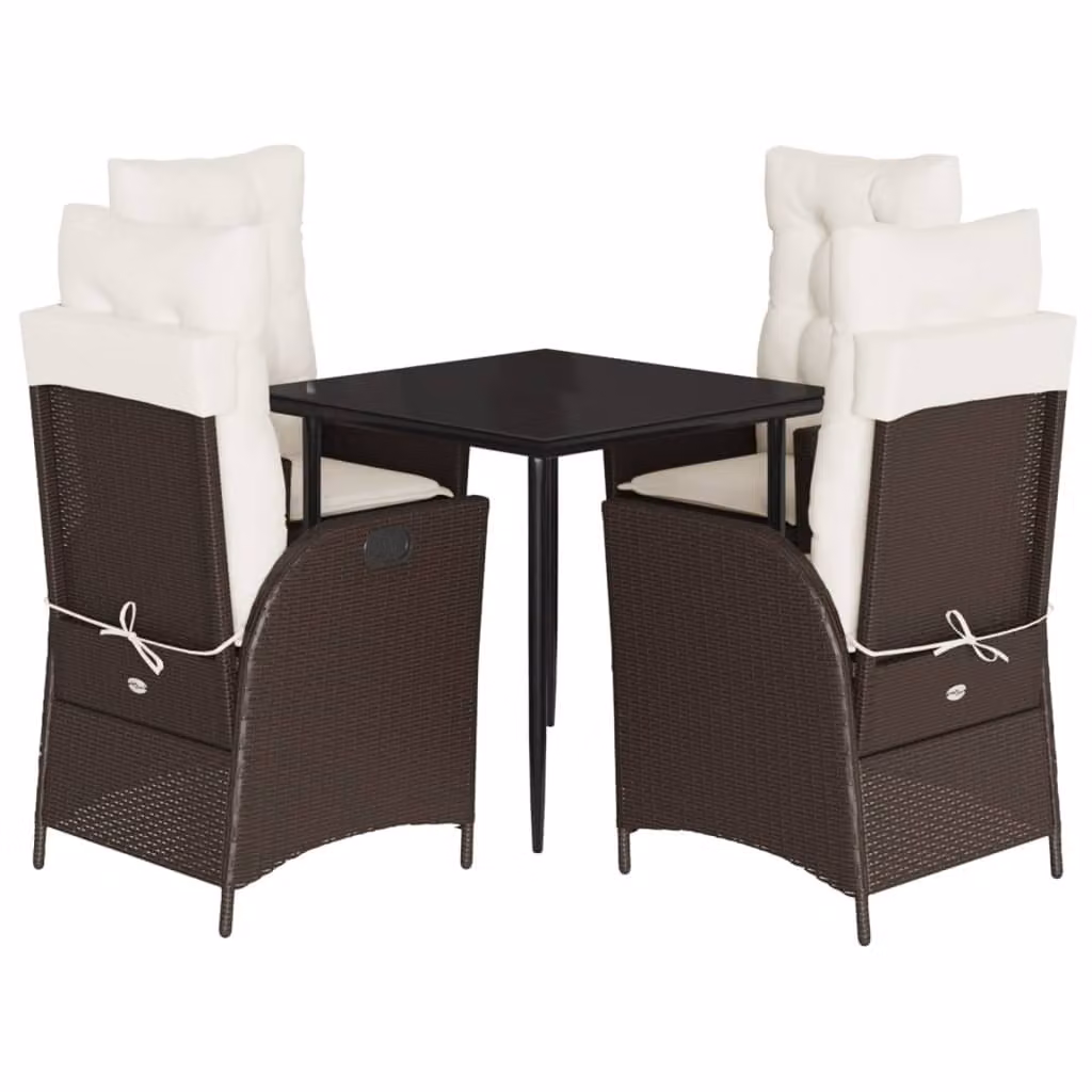 Set da Pranzo da Giardino 5pz con Cuscini in Polyrattan Marrone